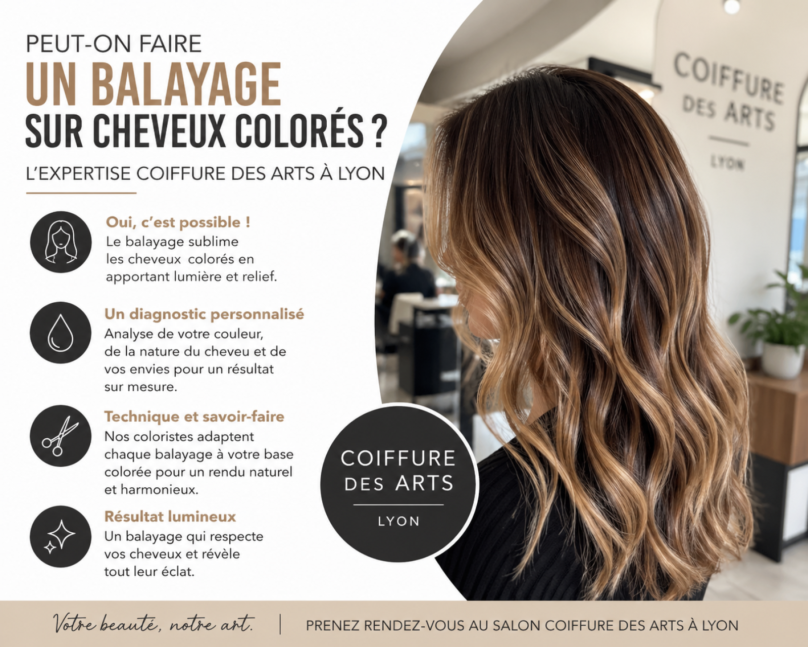 Prix pour faire un balayage miel ou caramel sur cheveux brun à Lyon 2e, entre Perrache et Ampère – Victor Hugo
